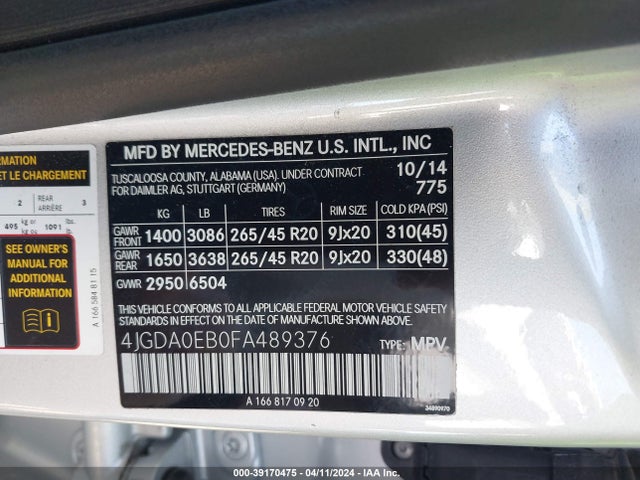 Mercedes-Benz Ml 250 Bluetec 4matic 2015 4JGDA0EB0FA489376 Image 9