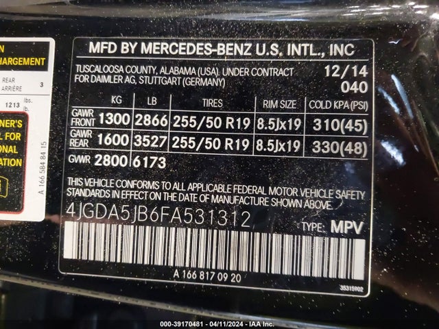 Mercedes-Benz ML 350 2015 4JGDA5JB6FA531312 Image 9