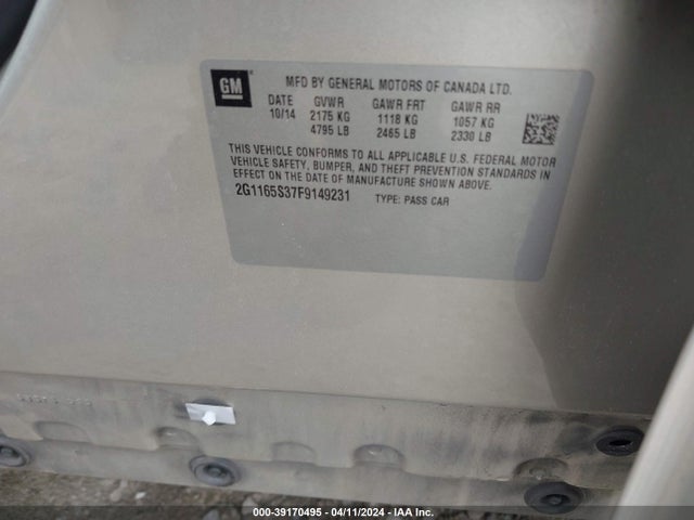 Chevrolet IMPALA 2LZ 2015 2G1165S37F9149231 Image 9