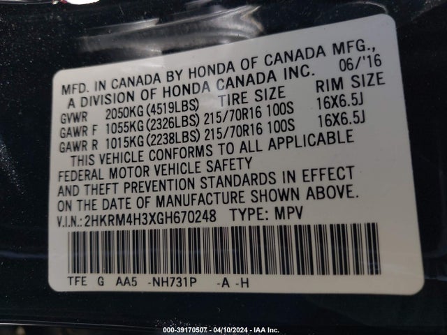 Honda CR-V LX 2016 2HKRM4H3XGH670248 Image 9