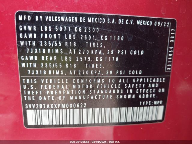 3VV2B7AXXPM000622 Volkswagen Tiguan 2.0t Se