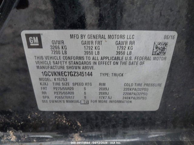 Chevrolet Silverado 1500 Wt 2016 1GCVKNEC7GZ345144 Image 9