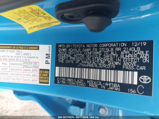 Toyota Corolla Xse 2020 JTNA4RBE9L3090379 Image 9