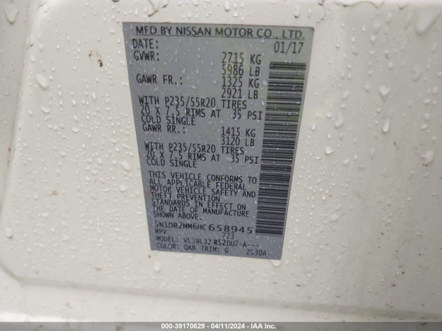 Nissan Pathfinder Platinum 2017 5N1DR2MM6HC658945 Image 9