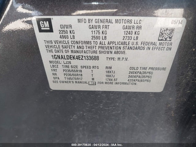 Chevrolet Equinox Ltz 2014 1GNALDEK4EZ133688 Image 9