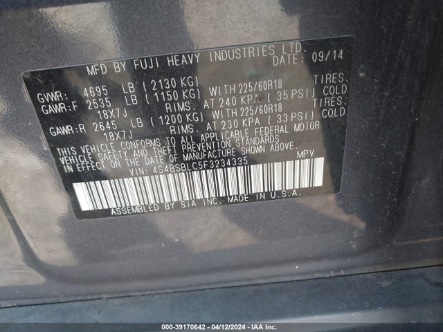 Subaru Outback 2.5i Limited 2015 4S4BSBLC5F3234335 Image 9