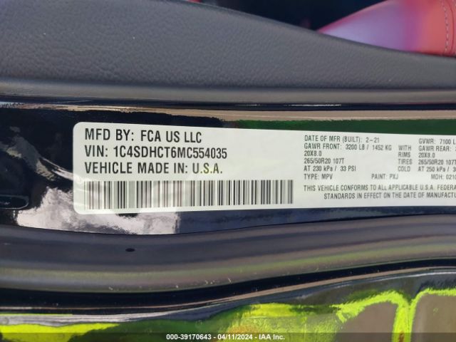 1C4SDHCT6MC554035 Dodge Durango R/t Rwd