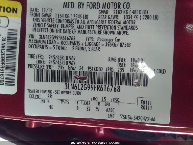 3LN6L2G99FR616768 Lincoln MKZ