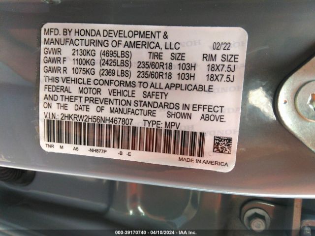 2HKRW2H5XMH627041 Honda Cr-v Awd Ex