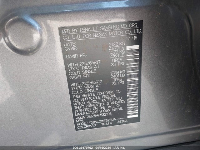 Nissan ROGUE SV 2017 KNMAT2MV5HP532103 Image 9