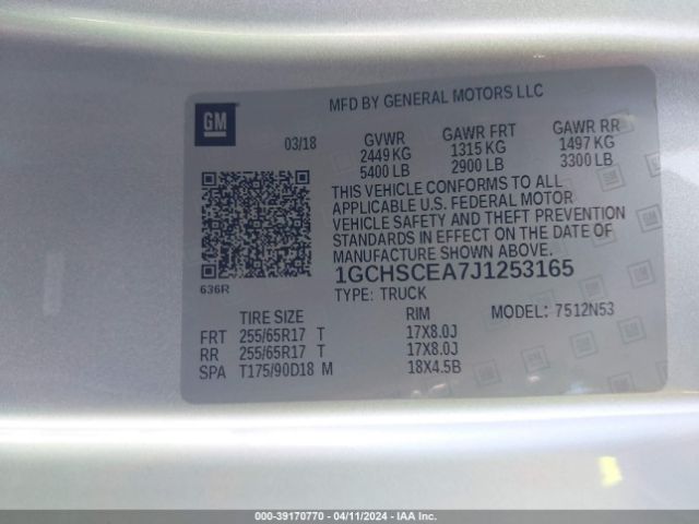 1GCHSCEA7J1253165 Chevrolet Colorado Lt