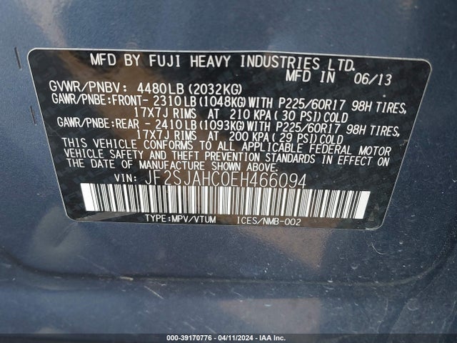 Subaru Forester 2.5i Limited 2014 JF2SJAHC0EH466094 Image 9