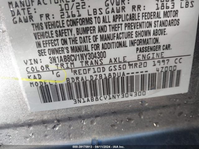 3N1AB8CV1NY304300 Nissan Sentra Sv Xtronic Cvt