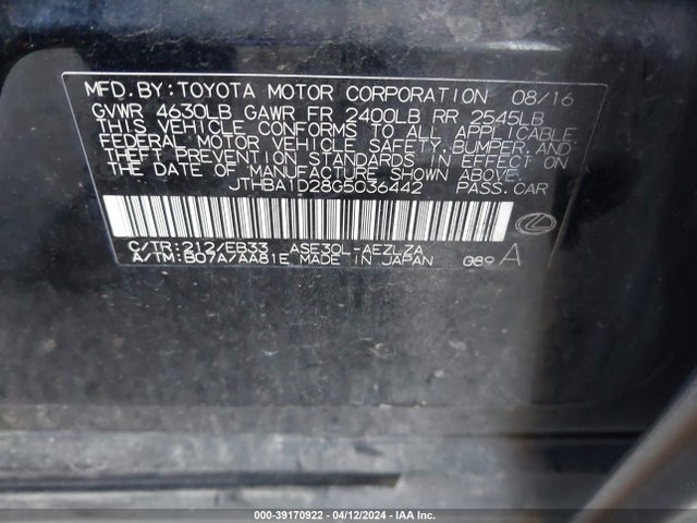 JTHBA1D28G5036442 Lexus IS 200T
