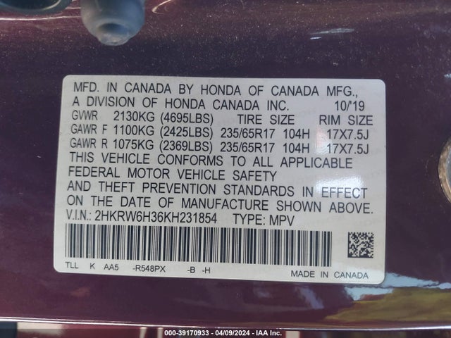 Honda CR-V LX 2019 2HKRW6H36KH231854 Image 9