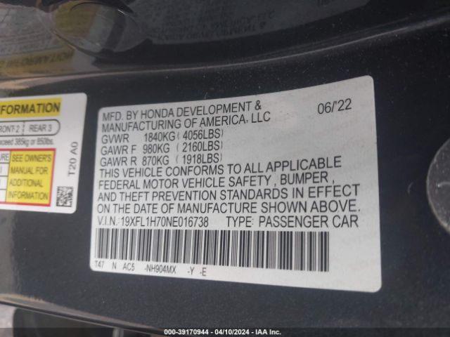 19XFL1H70NE016738 Honda Civic Ex-l