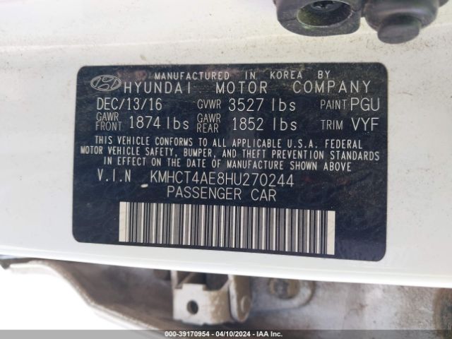 KMHCT4AE8HU270244 Hyundai Accent Value Edition