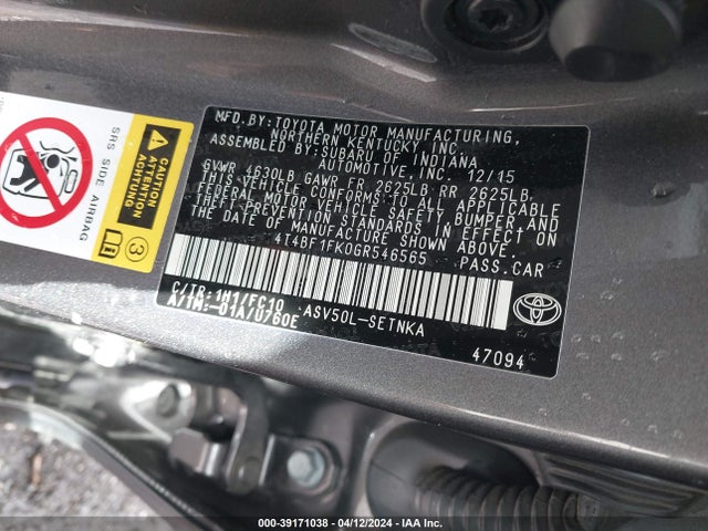 Toyota CAMRY LE 2016 4T4BF1FK0GR546565 Image 9