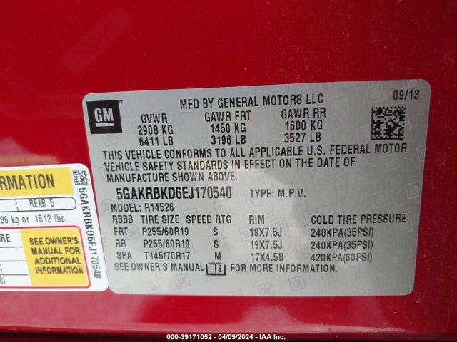 5GAKRBKD6EJ170540 Buick Enclave Leather