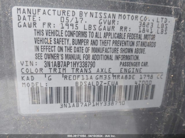 Nissan SENTRA SV 2017 3N1AB7AP1HY338790 Image 9