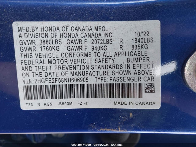 Honda Civic Sport 2022 2HGFE2F58NH606905 Image 9