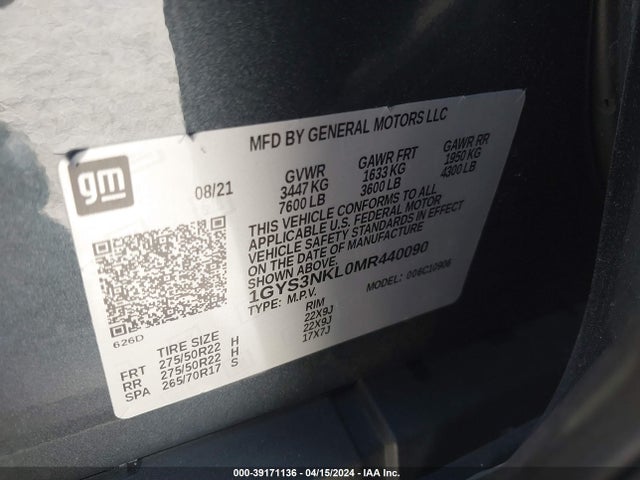 2021 CADILLAC ESCALADE ESV 1GYS3NKL0MR440090 Photo 8