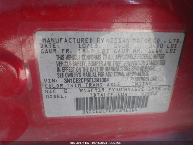 Nissan Versa Note S (sr) 2014 3N1CE2CP6EL391364 Image 9