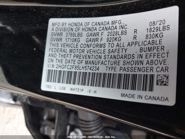 Honda Civic Sport 2020 2HGFC2F85LH574234 Image 9