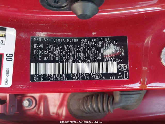 Toyota COROLLA LE 2016 2T1BURHE7GC599383 Image 9