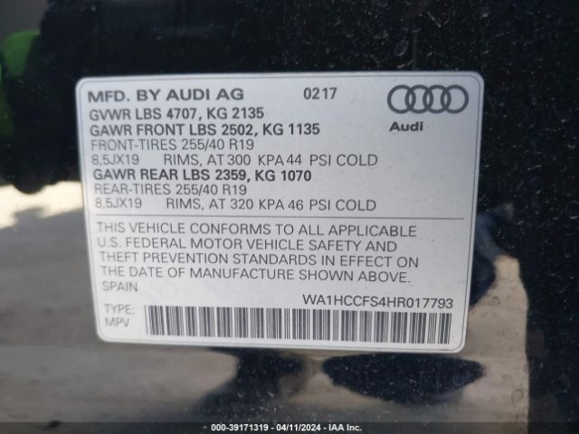 WA1HCCFS4HR017793 Audi Q3 2.0t Premium