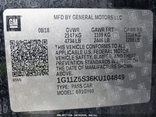 Chevrolet IMPALA LT 2019 1G11Z5S36KU104849 Image 9