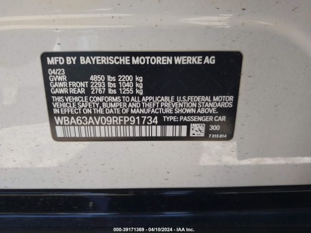 2024 BMW 4 SERIES GRAN COUPE WBA63AV09RFP91734 Photo 8