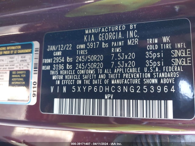 KIA Telluride S 2022 5XYP6DHC3NG253964 Image 9