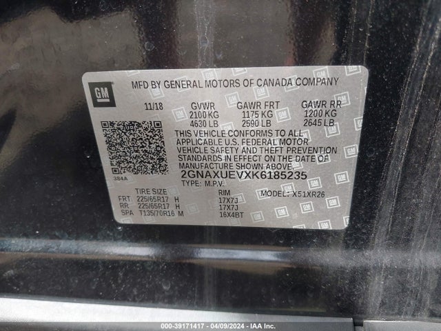 Chevrolet EQUINOX LT 2019 2GNAXUEVXK6185235 Image 9
