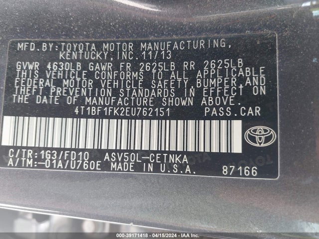 Toyota CAMRY LE 2014 4T1BF1FK2EU762151 Image 9