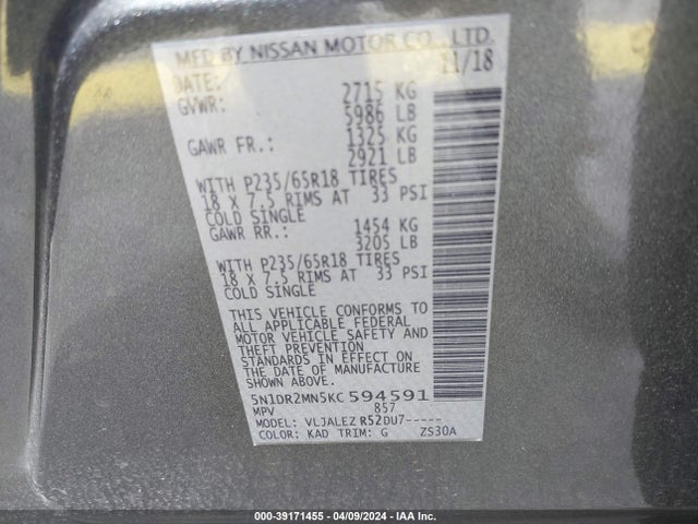 Nissan Pathfinder Sv 2019 5N1DR2MN5KC594591 Image 9