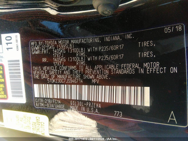 Toyota Sienna Le 8 Passenger 2018 5TDKZ3DC7JS946714 Image 9