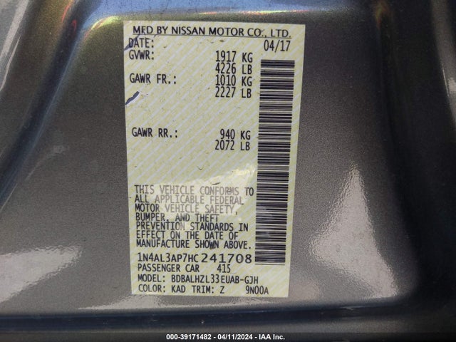Nissan Altima 2.5 Sr 2017 1N4AL3AP7HC241708 Image 9
