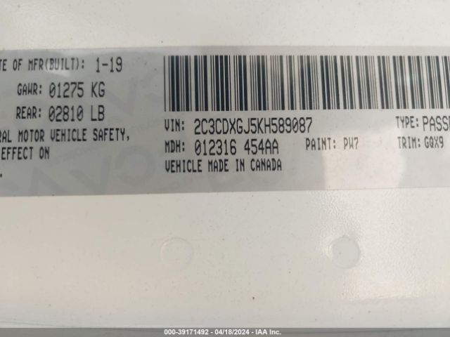 2C3CDXGJ5KH589087 Dodge Charger Scat Pack Rwd