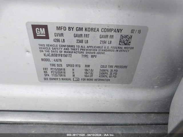 KL4CJBSB1FB156172 Buick Encore Convenience