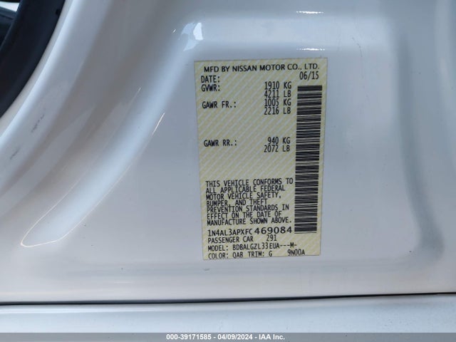 Nissan Altima 2.5 S 2015 1N4AL3APXFC469084 Image 9