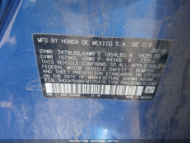 3HGGK5H86FM725416 Honda Fit Ex/ex-l