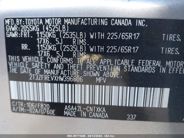 Toyota RAV4 LE 2017 2T3ZFREVXHW396606 Image 9