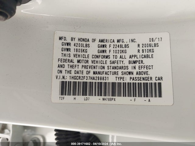 Honda k24w1 2017 1HGCR2F37HA298831 Image 23