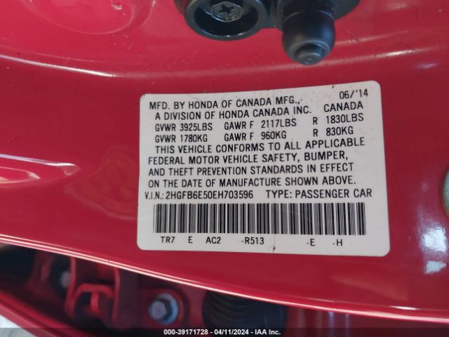 2HGFB6E50EH703596 Honda CIVIC SI
