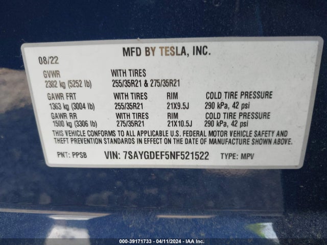 7SAYGDEF5NF521522 Tesla Model Y Performance Dual Motor All-wheel Drive