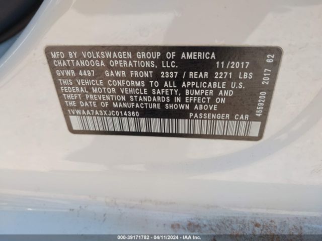 1VWAA7A3XJC014360 Volkswagen Passat 2.0t R-line/2.0t S