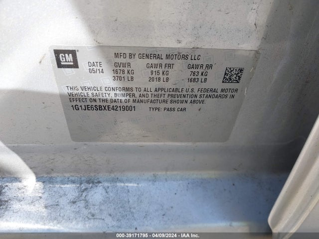 Chevrolet Sonic Ltz Auto 2014 1G1JE6SBXE4219001 Image 9