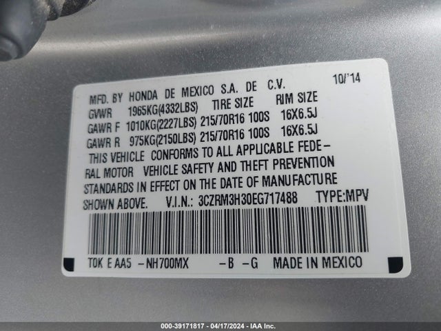 Honda CR-V LX 2014 3CZRM3H30EG717488 Image 9