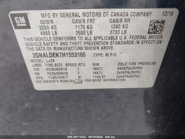 2GNALDEK7H1553166 Chevrolet Equinox Premier